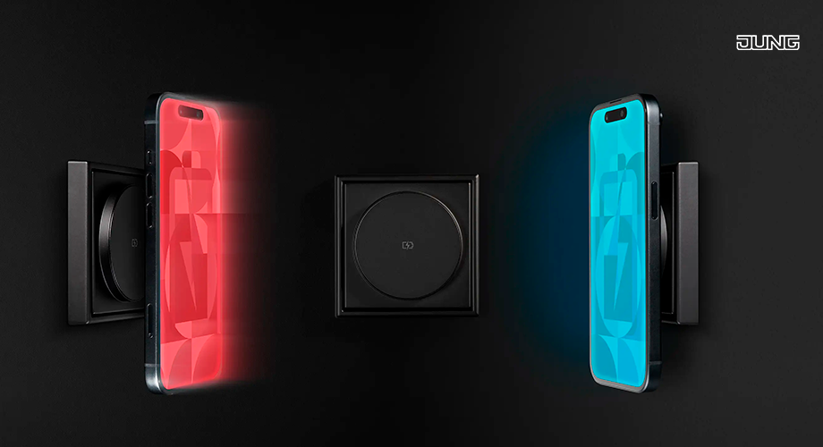 El nuevo Magnetic Charger de Jung garantiza una sujeción firme del smartphone Apple o Android a la pared mediante potentes imanes