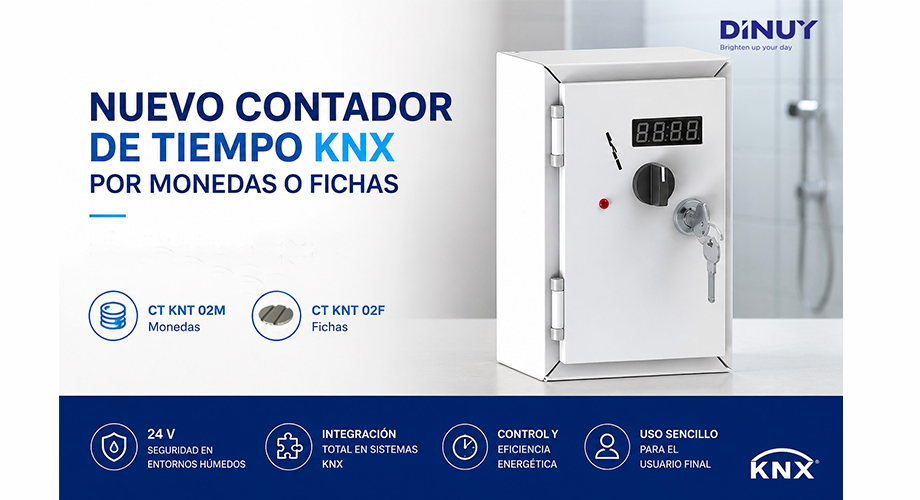 DINUY presenta sus nuevos Contadores de Tiempo KNX por monedas o fichas para una gestión inteligente y segura de los servicios